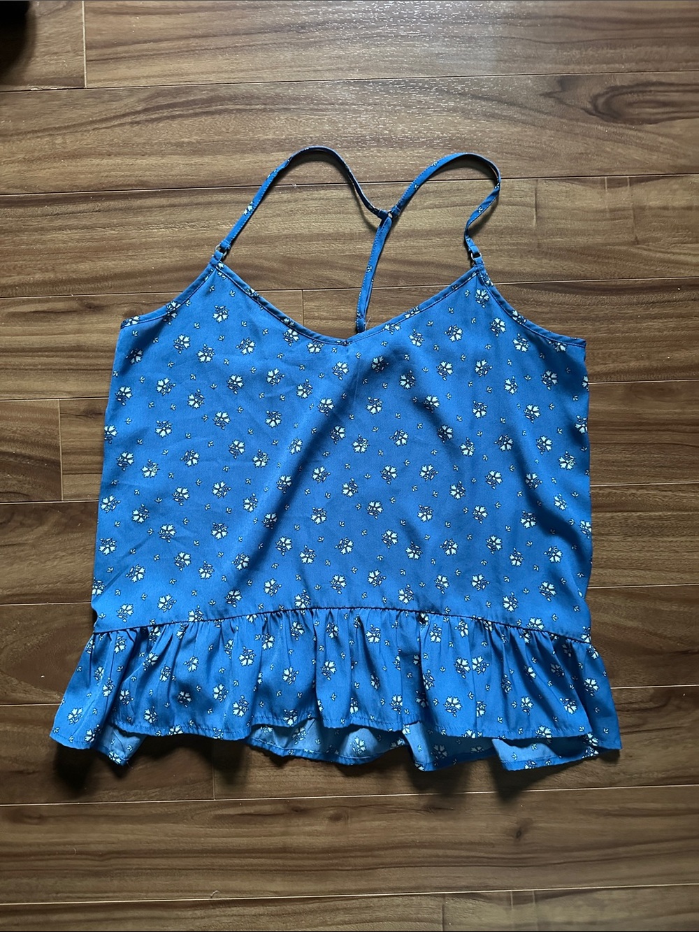 Blue Floral Ruffle Hem Cami Top - Women's